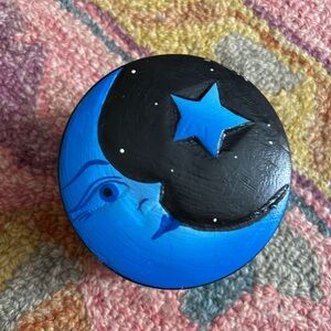 Vintage 3.5” X 2.25" Celestial Blue and Black Moon Star Box